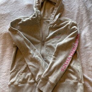 Vineyard Vines Tan Hoodie with Pink Sleeve Logo
